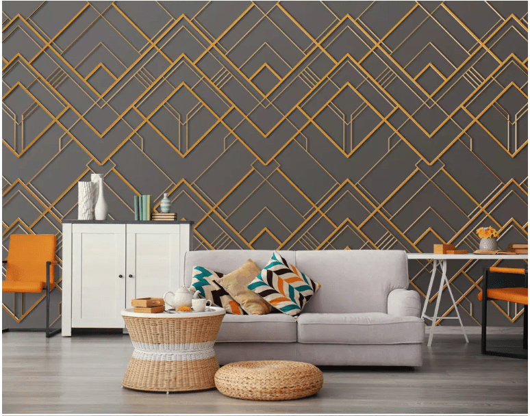 3D Golden Lines 2138 Wall Murals Wallpaper AJ Wallpaper 2