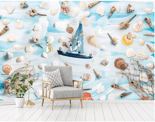 3D Shell Boat 2181 Wall Murals Wallpaper AJ Wallpaper 2