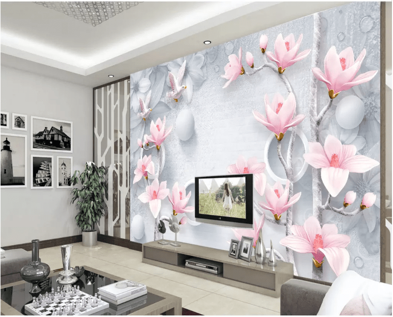 3D Pink Magnolia Flower 2072 Wall Murals Wallpaper AJ Wallpaper 2