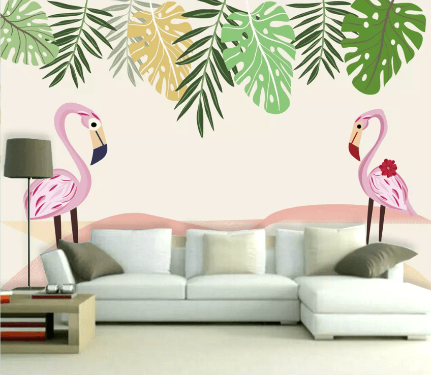 3D Leaf Flamingo 1615 Wallpaper AJ Wallpaper 2