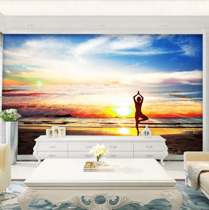 3D Wave Sunset Yoga 1611 Wallpaper AJ Wallpaper 2