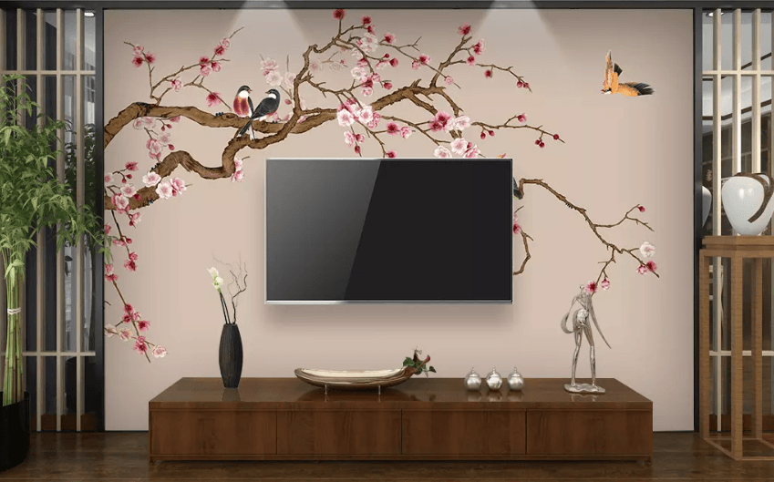 3D Plum Blossom Hand Drawn Bird 1558 Wallpaper AJ Wallpaper 2
