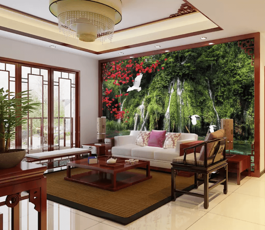 3D Waterfall Flying Crane Swan 1527 Wallpaper AJ Wallpaper 2