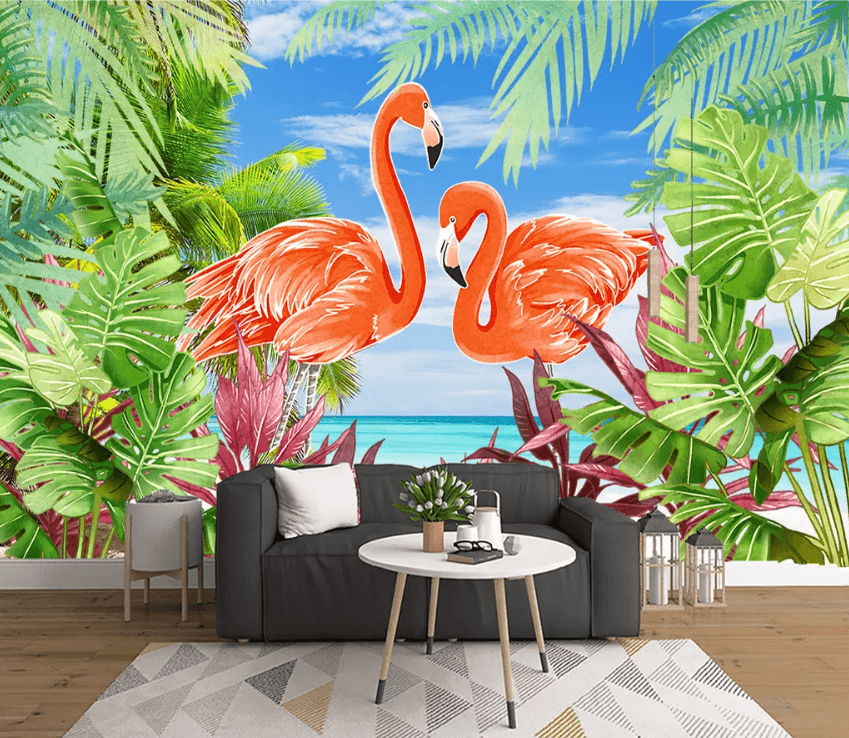 3D Plant Sea Flamingo 1519 Wallpaper AJ Wallpaper 2