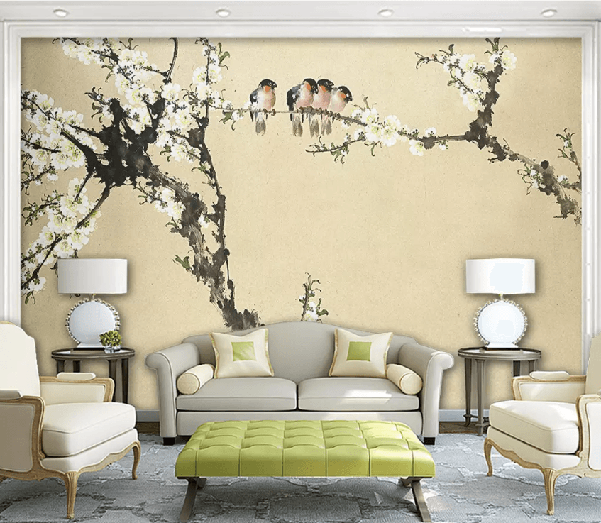 3D White Flower Bird 1507 Wallpaper AJ Wallpaper 2