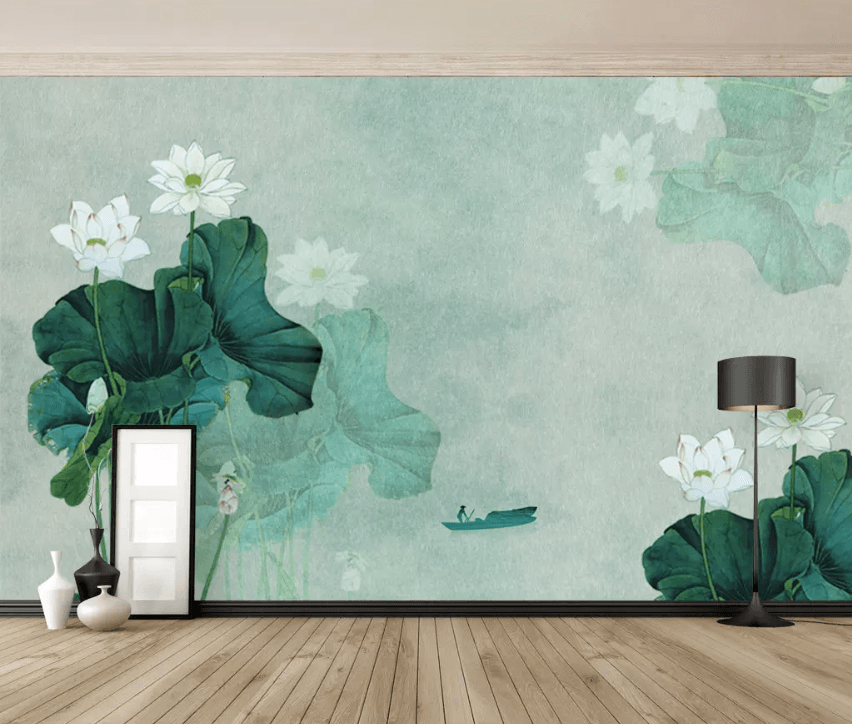 3D Lotus Leaf Fisherman 1499 Wallpaper AJ Wallpaper 2