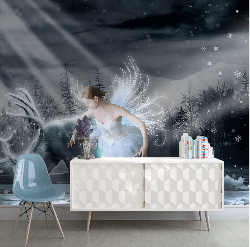 3D Angel Snowflake Deer 1485 Wallpaper AJ Wallpaper 2