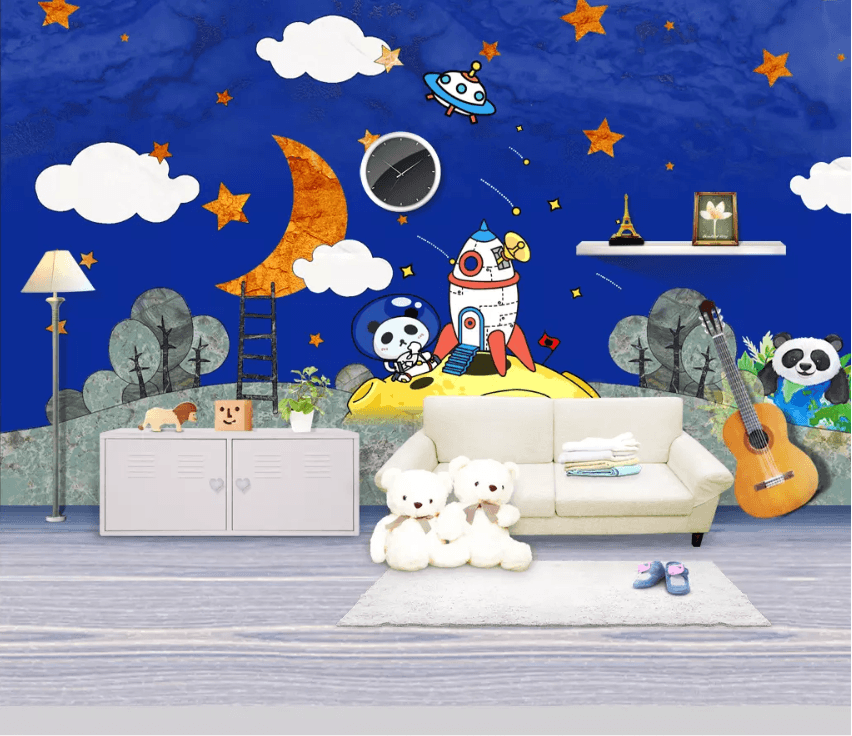 3D Moon Rocket Panda 1475 Wallpaper AJ Wallpaper 2
