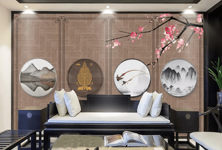 3D Round Ink Painting Plum Blossom 1441 Wallpaper AJ Wallpaper 2