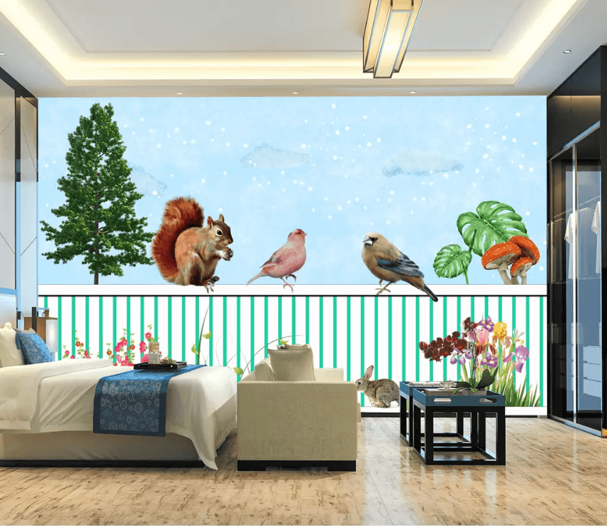 3D Squirrel Bird Mushroom 1406 Wallpaper AJ Wallpaper 2