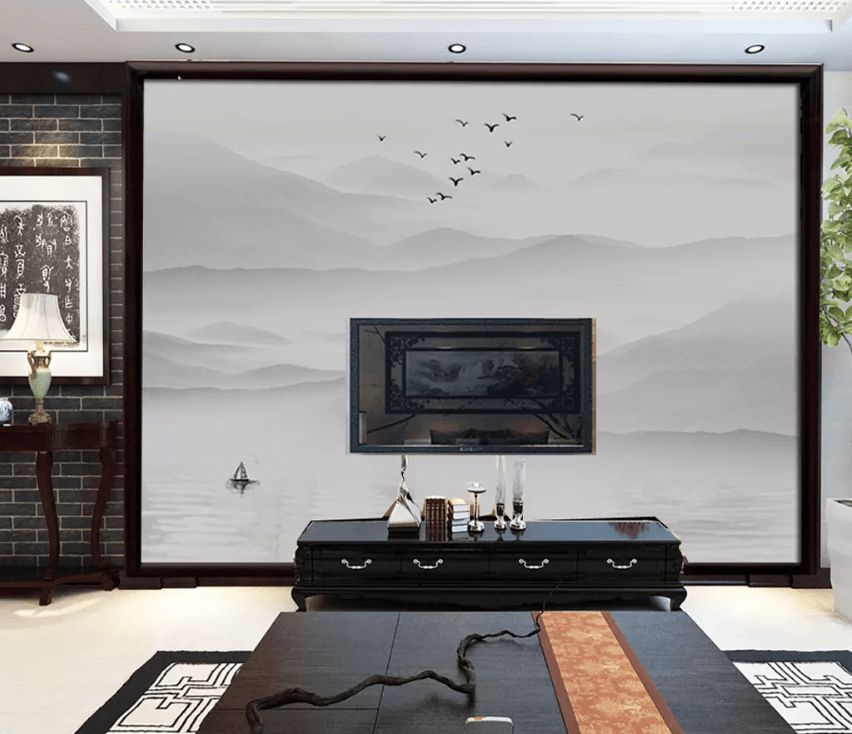 3D Distant Mountain Boat 1390 Wallpaper AJ Wallpaper 2