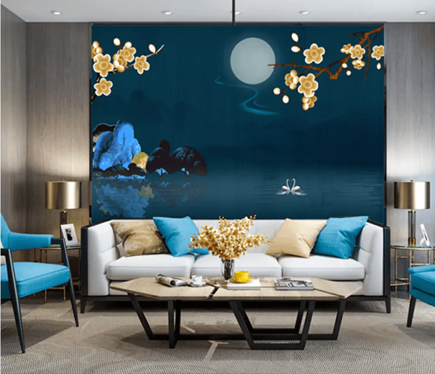 3D Night Scene Swan 1385 Wallpaper AJ Wallpaper 2