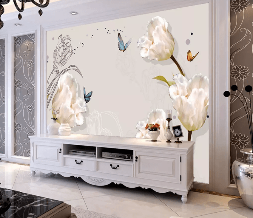 3D Flower Bud Butterfly 1365 Wallpaper AJ Wallpaper 2