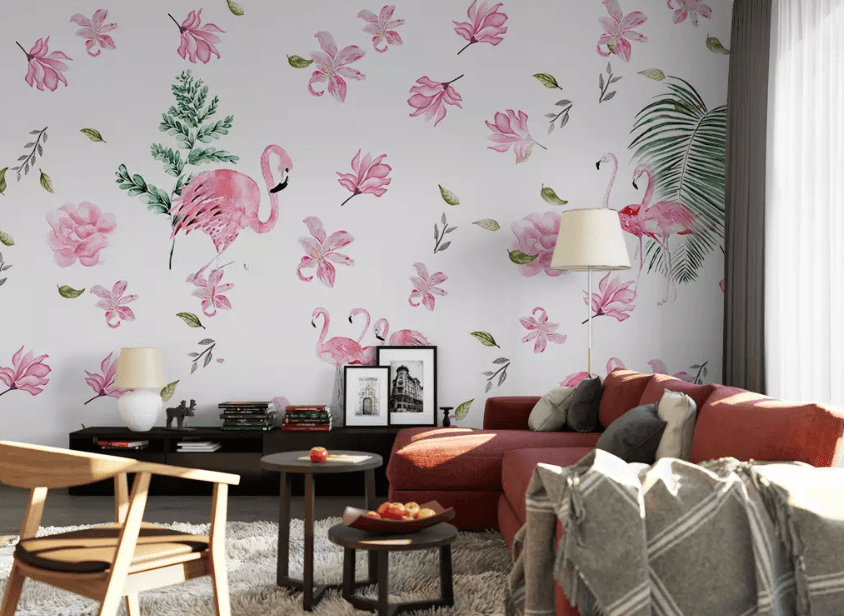 3D Flamingo Safflower 1354 Wallpaper AJ Wallpaper 2