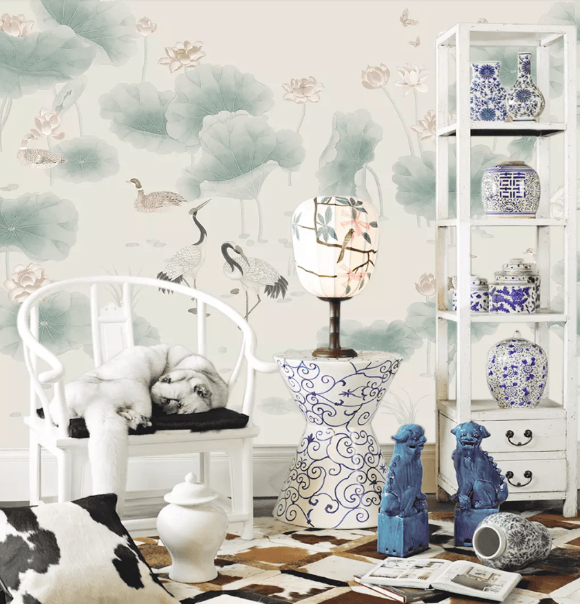 3D Hazy Lotus Leaf Crane 1319 Wallpaper AJ Wallpaper 2