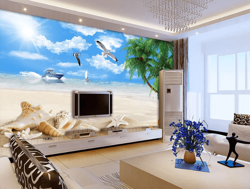 3D Beach Conch Seagull 1307 Wallpaper AJ Wallpaper 2