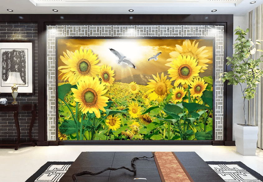 3D Sunflower Flower Sea 1299 Wallpaper AJ Wallpaper 2