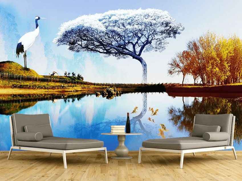 3D Blue Tree Crane 1291 Wallpaper AJ Wallpaper 2