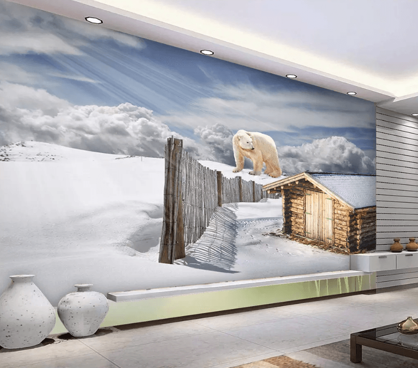 3D White Bear Chalet 1288 Wallpaper AJ Wallpaper 2