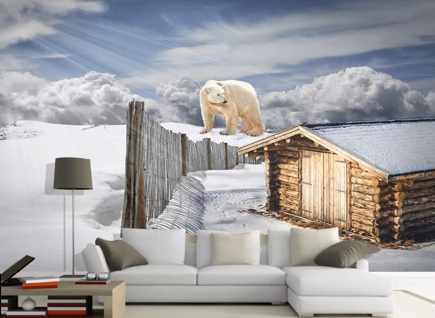 3D White Bear Chalet 1288 Wallpaper AJ Wallpaper 2