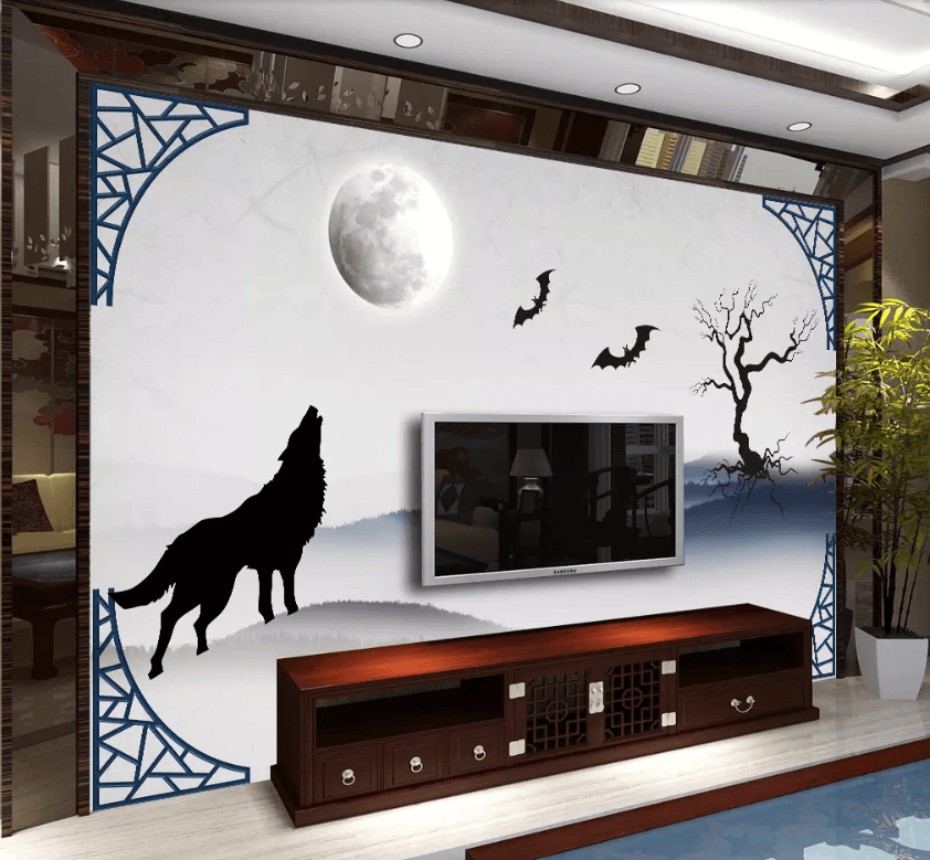 3D Moon Wolf Bat 1278 Wallpaper AJ Wallpaper 2