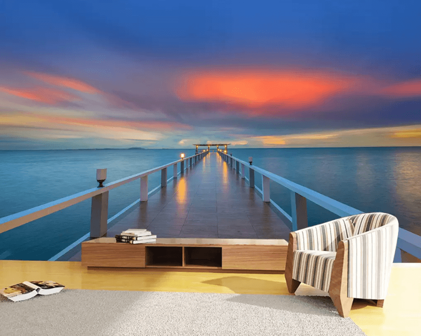 3D Sunset Railing Wooden Bridge 1225 Wallpaper AJ Wallpaper 2