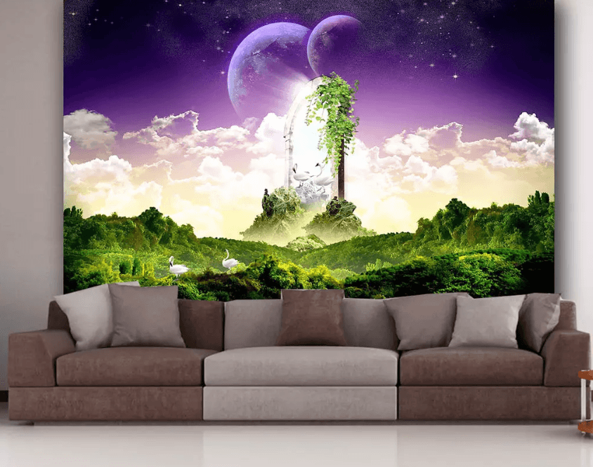 3D Moon Woods Swan 1197 Wallpaper AJ Wallpaper 2