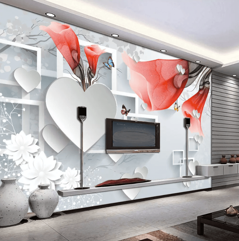 3D Red Lily Butterfly 1180 Wallpaper AJ Wallpaper 2