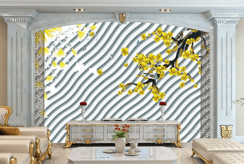 3D Yellow Flower Butterfly 1169 Wallpaper AJ Wallpaper 2