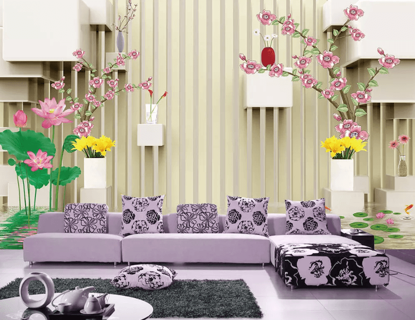 3D Lotus Swan Fish 1160 Wallpaper AJ Wallpaper 2