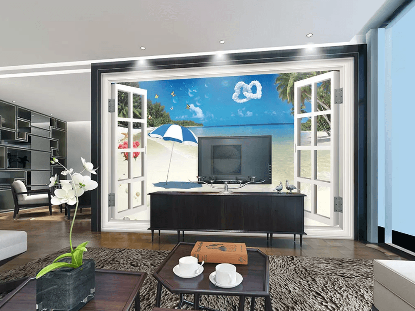 3D Window Beach Butterfly 1155 Wallpaper AJ Wallpaper 2