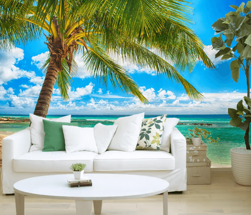3D Coconut Tree Sea 1110 Wallpaper AJ Wallpaper 2