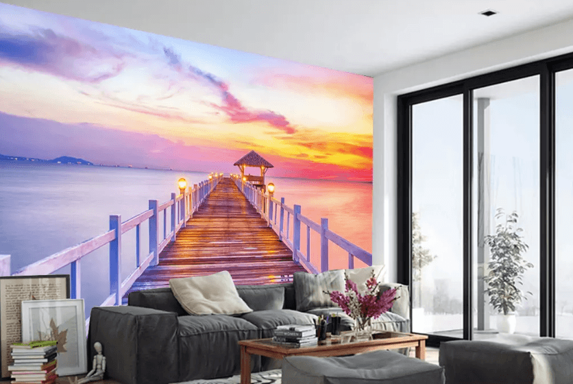 3D Sunset Wooden Bridge 1066 Wallpaper AJ Wallpaper 2