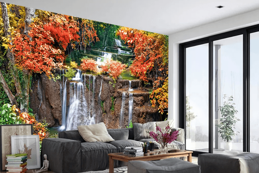 3D Red Leaf Waterfall 1058 Wallpaper AJ Wallpaper 2