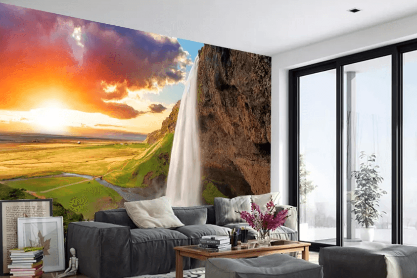 3D Sunset Waterfall 1056 Wallpaper AJ Wallpaper 2
