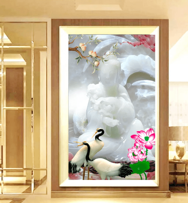 3D White Jade Peach Crane 1643 Wallpaper AJ Wallpaper