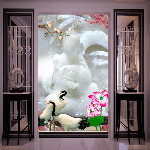 3D White Jade Peach Crane 1643 Wallpaper AJ Wallpaper