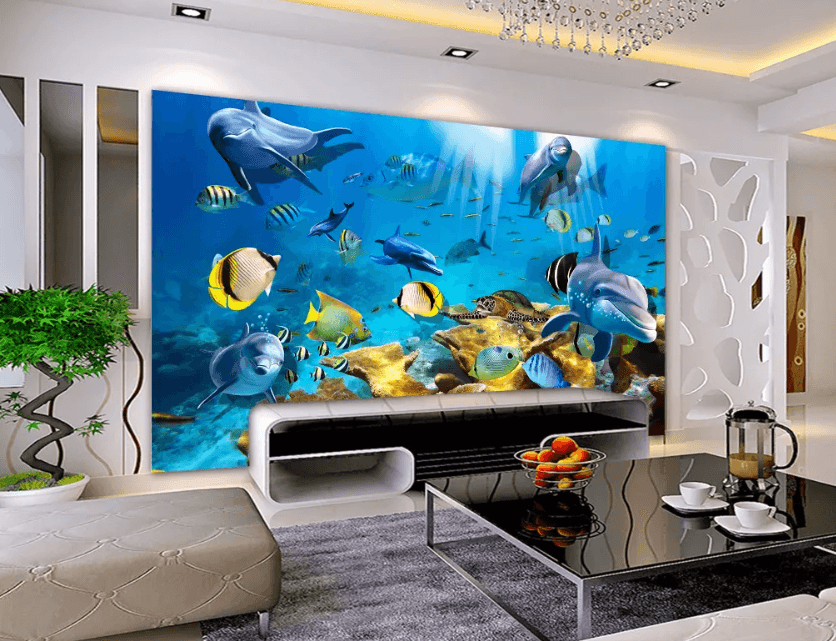 3D Undersea Dolphin Coral 1009 Wallpaper AJ Wallpaper 2