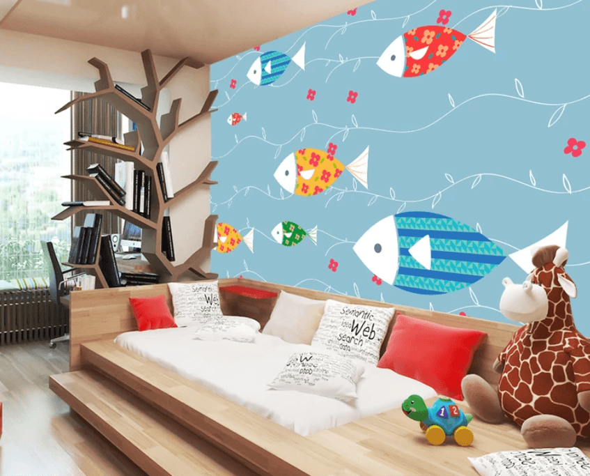 3D Colored Flower Fish 928 Wallpaper AJ Wallpaper 2