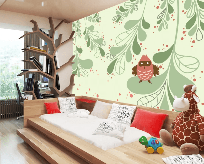 3D Bird Standing Leaf 914 Wallpaper AJ Wallpaper 2