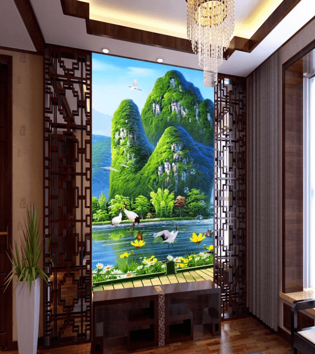 3D Mountain Forest Crane Bubble 1639 Wallpaper AJ Wallpaper