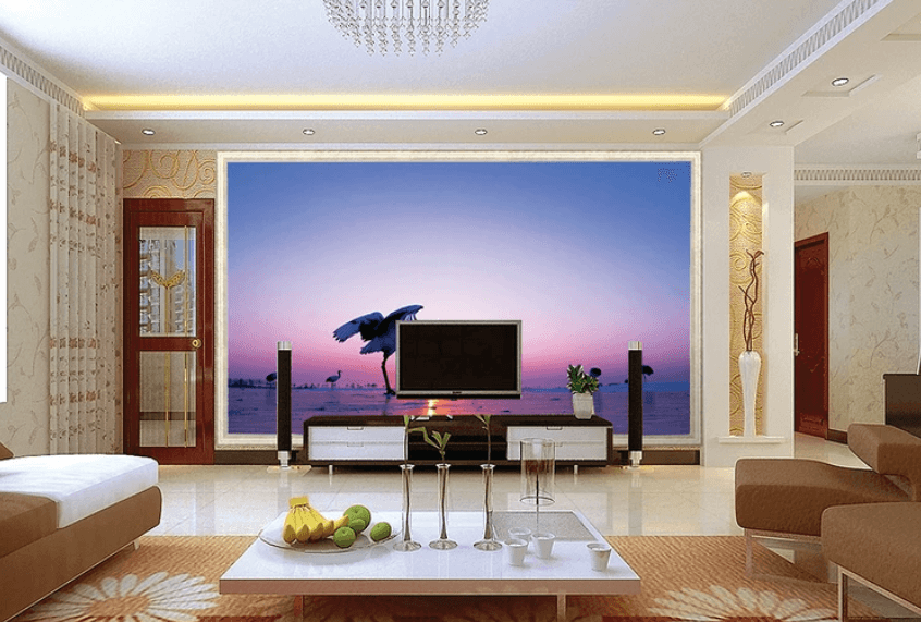 3D Sunset Crane Drinking Water 830 Wallpaper AJ Wallpaper 2