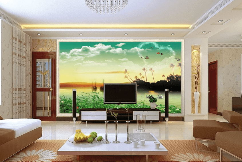 3D River Swan Butterfly 784 Wallpaper AJ Wallpaper 2