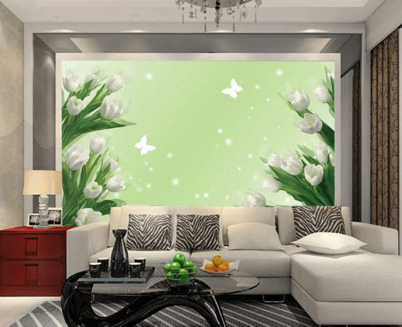 3D White Flower Butterfly 753 Wallpaper AJ Wallpaper 2