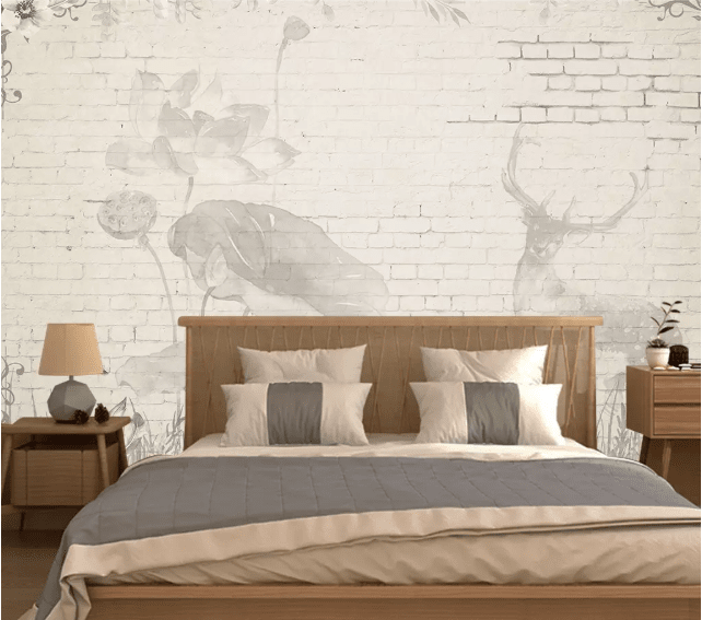 3D Lotus Deer 2169 Wall Murals Wallpaper AJ Wallpaper 2