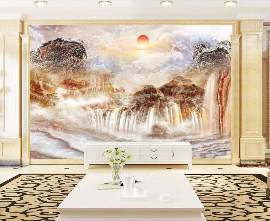 3D Sunrise Mountain River 2349 Wall Murals Wallpaper AJ Wallpaper 2