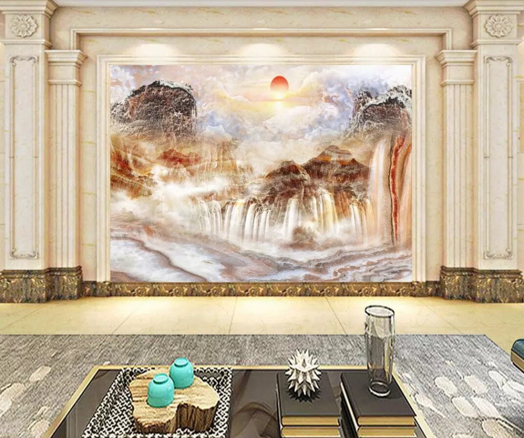 3D Sunrise Mountain River 2349 Wall Murals Wallpaper AJ Wallpaper 2