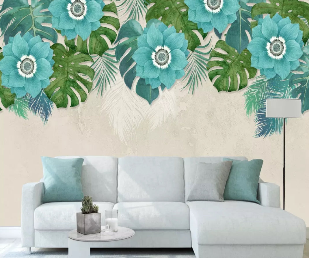 3D Green Flowers 1042 Wall Murals Wallpaper AJ Wallpaper 2
