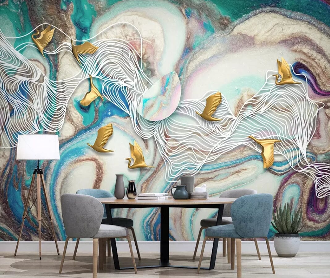 3D Golden Bird 2223 Wall Murals Wallpaper AJ Wallpaper 2