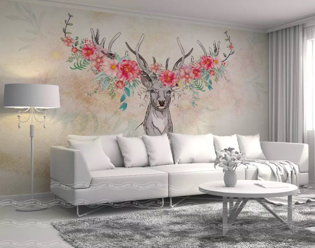 3D Elk Flowers 007 Wall Murals Wallpaper AJ Wallpaper 2